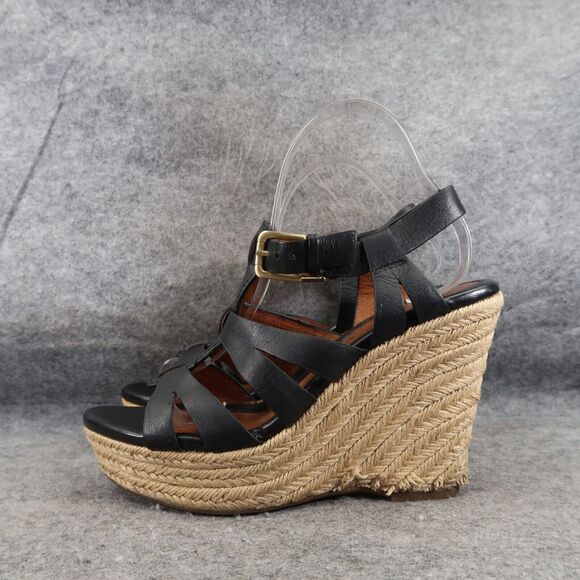 Sofft Shoes Womens 8.5 Sandals Wedge Espadrille Leather Strappy Platform Black - Picture 3 of 14